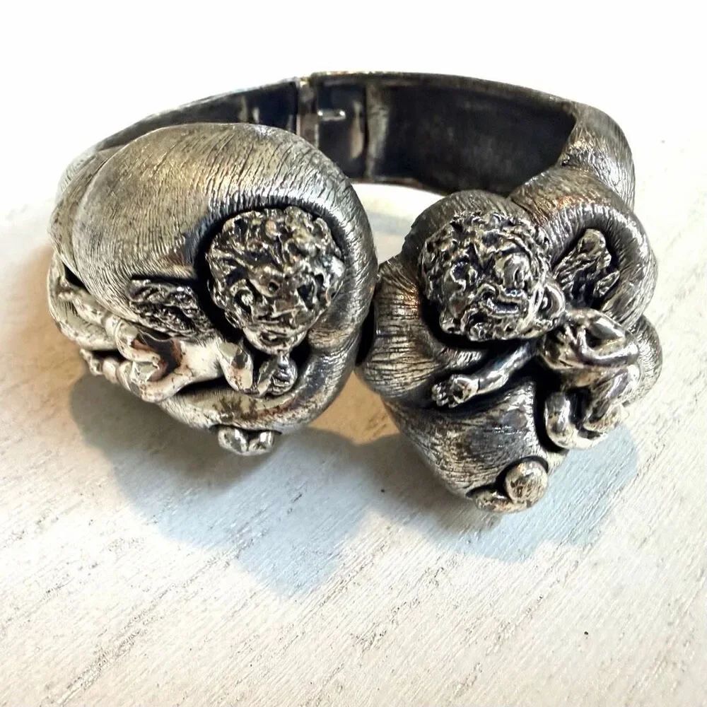 Tortolani Silver Cherub Hinged Bracelet